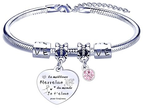 FGHJK Cadeau Noel Marraine Bracelet Marraine Cadeau Marraine Bracelet Femme Fete des Meres Cadeau Femme Cadeau Marraine Bapteme Bijoux Femme Cadeau Marraine Original Cadeau Marraine Personnalisé