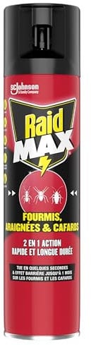 Raid Max Fourmis, Araignées et Cafards - 2 en 1 Action Rapide et Longue Durée - Jusqu'à 1 Mois d'Efficacité - 1 Aérosol
