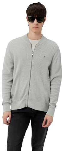 Tommy Hilfiger Herren Strickjacke Cardigan mit Reißverschluss Structure Baseball Zip Through ohne Kapuze, Grau (Light Grey Heather), 3XL