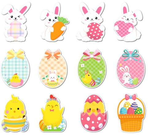 Lot de 12 bloc-notes autocollants pour le jour de Pâques, motif animal de dessin animé, œuf, lapin, poule, bloc-notes, notes, notes, notes, marqueurs, drapeau pour Pâques, fête d'étudiant, enfant,