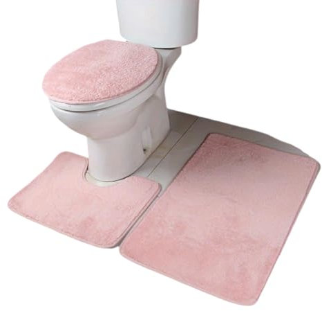 1 set de 3 pièces de toilette absorbantes, couleur unie, ensemble de tapis de salle de bain, rose