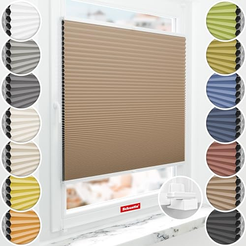Schuette® Wabenplissee ohne Bohren ● Blackout x Honey ● Maple Wood (Braun) ● 80x130cm (Breite x Höhe) ● Suprafix Klemmhalter X ● 60 Sekunden Montage