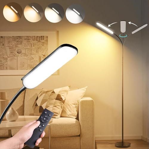 LED Uplighter Floor Lamp Adjust freely, 18W 1800LM Dimmable Floor Standing Lamp with Remote & Touch Control, 1min Installation, Standard Eye Caring Reading Lamps Living Room Modern for Bedroom (Black)