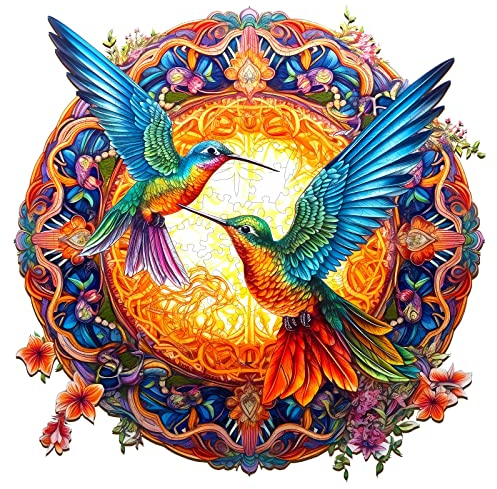 SECOGM Holzpuzzle Erwachsene, 200 Teile Kolibris Holz Puzzle Erwachsene, 30x30cm Wooden Puzzle, Unregelmäßige Form, Premium-Holzpuzzle Geschenkbox