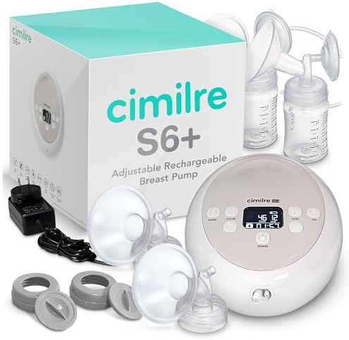 Cimilre S6+ Adjustable Rechargeable Breast Pump, Customizable Pump Sessions with Multiple Cycle Speeds & Hospital Strength Suction Levels, Double Electric Breast Pump