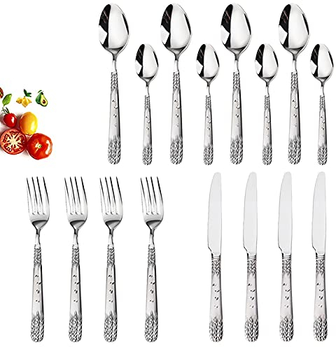 Ensemble d'argenterie, 16/24 pièces ensemble de couverts en acier inoxydable ensemble de vaisselle couteau fourchette cuillère kit de couverts argenterie de luxe ensemble de vaisselle lavable au