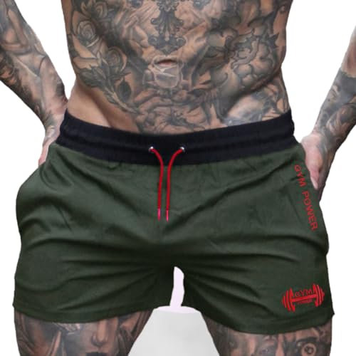 Muscle Alive Herren Sport Running 4 Elite Teilt Laufen Kurze Hose mit Futter Schnell Trocken Shorts Armeegrün M