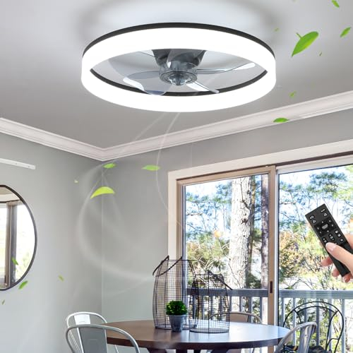 JUNNAI Deckenventilator mit Beleuchtung, Deckenventilator mit Fernbedienung und Timer, Leise Dimmbare Deckenlampe Ventilator, 6 Geschwindigkeiten, Deckenlampe für Schlafzimmer Wohnzimmer