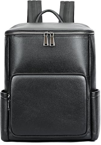 ZNBO Hommes PU Cuir Sac À Dos Grande Capacité Casual Jour pack Noir Ordinateur Sac À Dos pour Business School Bureau Loisirs Voyage,Noir