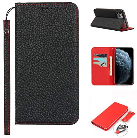 CAVOR HandyHülle kompatibel mit iPhone 11 Pro Hülle,Flip Echtleder Geldbörse Handyhülle,[3 Kartenfächer][Magnetisch][RFID Blocker],Klapphülle kompatibel mit iPhone 11 Pro - Schwarz