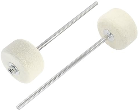 Waziaqoc Klassischer Filzschlägel, 180 mm, Weiß, 2 Stück | Bassdrum Schlägel Kickdrum Fußpedal Schlägel Edelstahlschaft Schlagzeug Schlagzeug Teile Zubehör