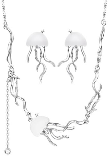 UYRVAPE 3 Stück Qualle Halskette Set, Qualle baumeln Ohrringe, Trendy Damen Choker Halsketten Ohrringe Schmuck Set Boho, Halskette verstellbares für Damen Mädchen Sommer Strand Schmuck