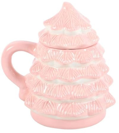 Tasse rose en forme de sapin de Noël – Verre festif en céramique avec motif d'arbre unique, capacité de 355 ml, cadeau parfait pour les amateurs de Noël
