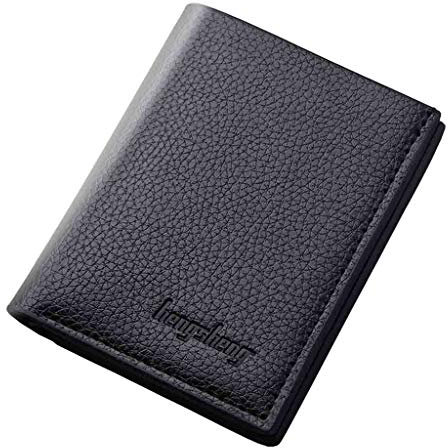 Portable Wallet for Men UK,RFID Blocking Bifold Leather Mini Wallet,Solid Color Zipper CoinPocket,Small Purse with ID Window,Card Holder and Multiple Card Slots and Roomy Compartment (Black, One Size)