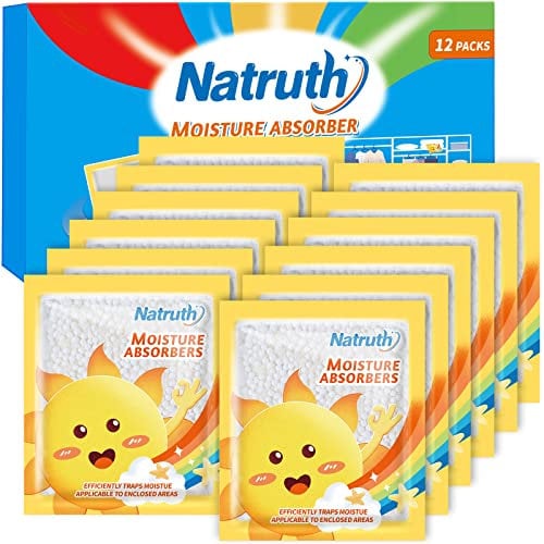 NATRUTH 12-PACK Moisture Absorber Bags, Dehumidifier Bags for Wardrobe,Drawers Cupboards,Caravan,suitcases,Eliminates Odors,Dehumidifier Bags for Small spaces