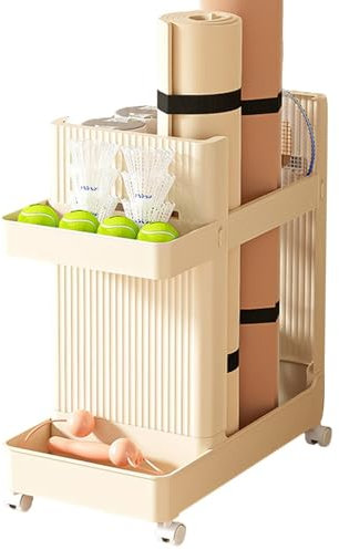 Yoga Mat Storage Basket | Gym Equipment Holder Trolley | Strong Load-Bearing Home Gym Storage Rack | Sports Equipment Storage Rack With Bottom Universal Wheel For Kettlebells, Foam Rollers, Yoga Blo