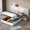 Doppelbett 140x200 cm, LED integriertes Kopfteil Bett mit USB Ladefunktion, Polsterbett Samtbett Bettanlage mit Stauraum und Lattenrost, Hydraulisch Stauraumbett Funktionsbetten, Ohne Matratze, Beige