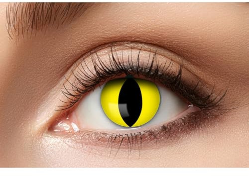 Gelbe Katzenaugen Kontaktlinsen/Monatslinsen - vegane, tierversuchsfreie Motivlinsen ohne Sehstärke - Unisex - Erwachsene - ideal für Halloween, Karneval, Motto- und Horror-Party