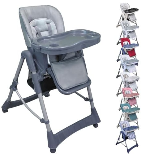 Monsieur Bébé - Zusammenklappbarer Kinderhochstuhl, höhenverstellbar, mit Rückenlehne und Tablett
