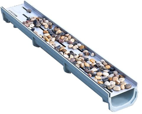 XSDAJSD Edelstahl-Rinnenablaufset, rechteckiger Duschablauf mit abnehmbarem Gitter für Pooldeck, Hof, Garten, U-Schlitz, Rinnenablaufkanalsystem (60 x 10 x 6 cm)