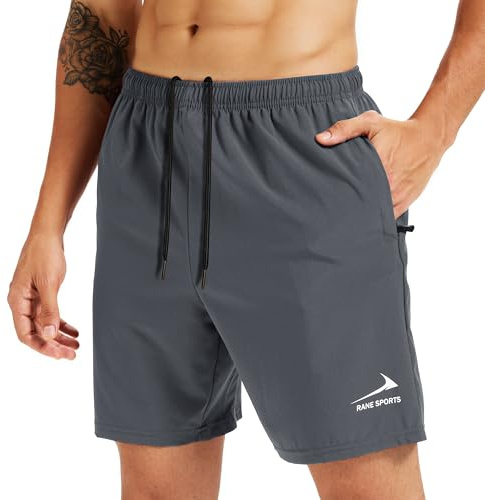 Men's Sports Shorts with Zipper Pockets - Lightweight, Breathable, Ideal for Running, Gym, Outdoor Activities Grey M