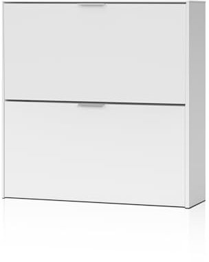 duehome | Zapatero 2 Puertas, Mueble Zapatero Estrecho, Modelo Nubo, Acabado en Color Blanco, Medidas: 75 cm (Ancho) x 76 cm (Alto) x 22 cm (Fondo)