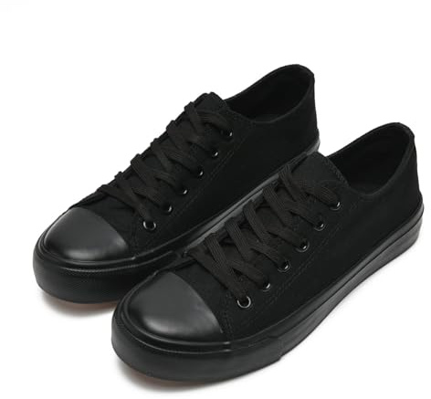 dolphinslides Ladies Canvas Shoes Low Top Trainers for Women Men Classic Lace Up Sneakers Canvas Plimsolls Pumps Casual Tennis Shoes Slip On Lightweight Comfortable Sneakers Black 255