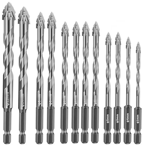 12 piezas de brocas excéntricas de cuatro cortes, juego de brocas excéntricas dentadas, broca excéntrica multifuncional con cabeza inclinada, 3+4+5+5+5+6+6+6+6+6+6+6+6+6+6+8+8+10+12 mm (plata)