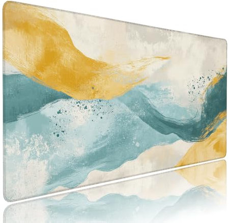 Grand Tapis de Souris XXL Jaune Tapis Bureau avec Base Anti-Dérapage, Design Durable et Imperméable, sous Main à Bords Cousus Clavier Mouse Pad Abstrait 1200x600x3mm pour Gamer PC Portable d-563