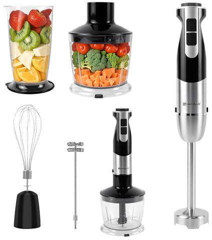 5-in-1 Hand Blender – 12-Speed, Includes Powerful Blender Stick, Whisk, and Milk Frother, 500ml Chopper, 700ml Measuring Cup – Easy to Clean and Perfect for Smoothies, and More (1200W)