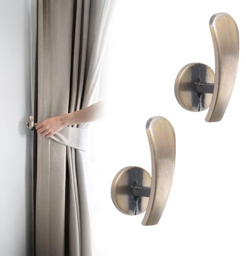 INCREWAY 2 soportes de cortina de bronce, ganchos autoadhesivos, soportes de almacenamiento de cortinas montados en la pared con tornillos, ganchos de cortina de metal para decoración del hogar, sala