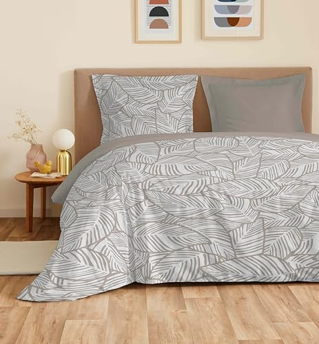 COTON PUR Parure de draps 4 pièces Vanessa pour lit 140 x 190 cm (Fira Naturel)