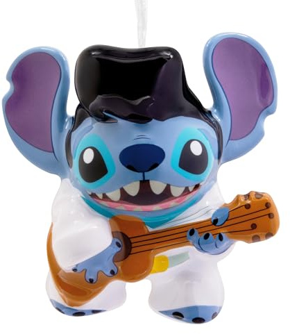 Hallmark Lilo & Stitch Hanging Ornament, Elvis Stitch Keepsake, Blue | Decoupage Style, Disney, H10.2cm X W9.8cm X D4.5cm, 1 Item, Christmas or Birthday Gift