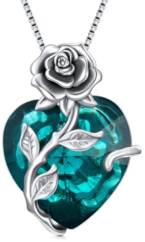 TOUPOP Necklaces for Women 925 Sterling Silver Rose Flower Heart Pendant Birthstone Necklace Anniversary Birthday Jewellery Gifts for Women Girls
