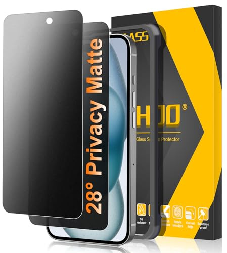 JEHOO 2 Pack for iPhone 15 Matte Privacy Screen Protector, 28°Anti-Spy, Anti-Glare, Anti-Reflection, Anti-Fingerprint, Smooth as Silk 9H Tempered Glass Film for Gaming Enthusiasts