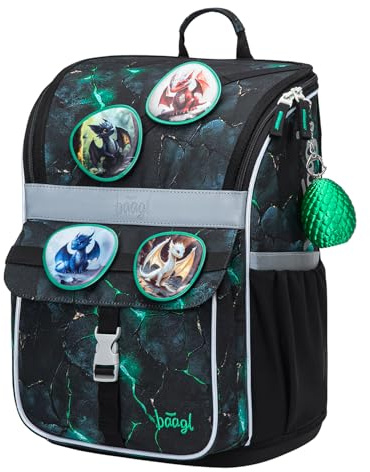 Baagl Schulranzen Jungen Mädchen für 1. Klasse - Ergonomische Schultasche für Kinder - Schulrucksack mit Brustgurt - Grundschule Ranzen Tornister