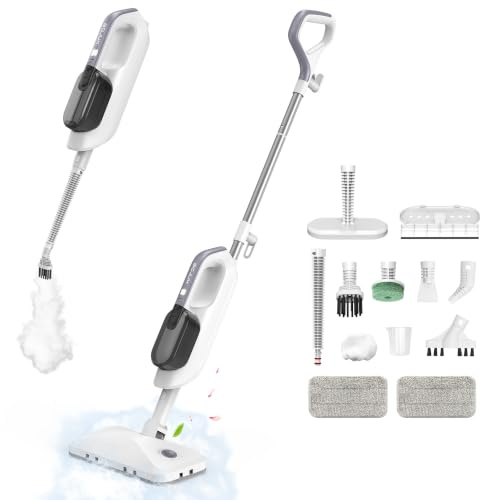 BOJUK Steam Mop 12-in-1 with Detachable Handheld Floor Steam Cleaner | 3 Steam Levels, 470ml Water Tank, 15s Heat-Up, Continuous Steam, Fragrance Compartment and Accessories for Sealed Hard Floors
