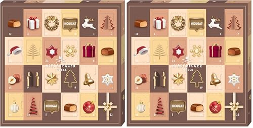 Niederegger | Mini-Adventskalender | 1x 180g | Enthält 24 Nougat-Stücke im Miniformat | Sorte Nuss & Sahne | Umhüllt von Vollmilch-Schokolade | Tischkalender Weihnachten (Packung mit 2)