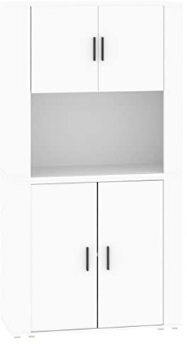 HFXHIJXQ Highboard Weiß Sideboard 80x33x150 cm Holzwerkstoff Anrichte mit Aufsatz Wohnzimmerschrank Kommode Mehrzweckschrank für Küche Flur Esszimmer Modernes Design mit Viel Stauraum