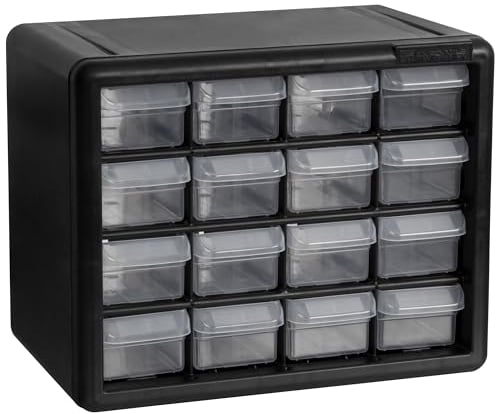 Akro-Mils 10116 Kunststoff-Schubladenschrank mit 16 Schubladen, für Garage, Lego-Aufbewahrung, Lehrer-Werkzeugkasten, Make-up-Organizer und mehr, 26,7 cm B x 17,5 cm T x 21,6 cm H, Schwarz