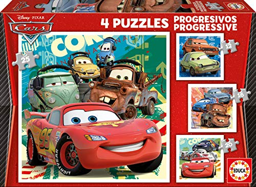 Educa - Cars, 4in1 Kinderpuzzle mit 12, 16, 20 und 25 Teilen, ab 3 Jahren, Disney Pixar (14942)