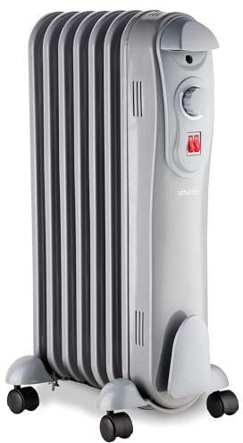 Schallen Portable Electric Slim Oil Filled Radiator Heater for Home and Office Use with Adjustable Temperature Thermostat, 3 Heat Settings & Safety Cut Off (Grey, 1500W | 7 Fin)