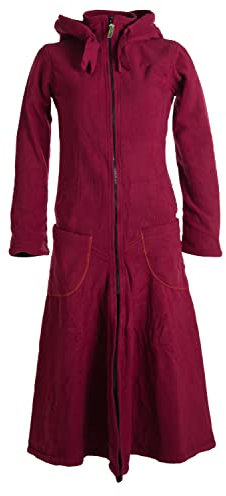 Vishes - Alternative Bekleidung - Langer, warmer Fleece Mantel mit Zipfelkapuze dunkelrot 40