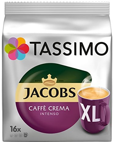 Tassimo Jacobs Caffè Crema Intenso XL, Capsule de Café, Café Torréfié Moulu, 16 T-Discs