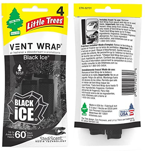 CAR FRESHNER CORP - Car Air Freshener, Vent Wrap, Black Ice, 4-Pk.
