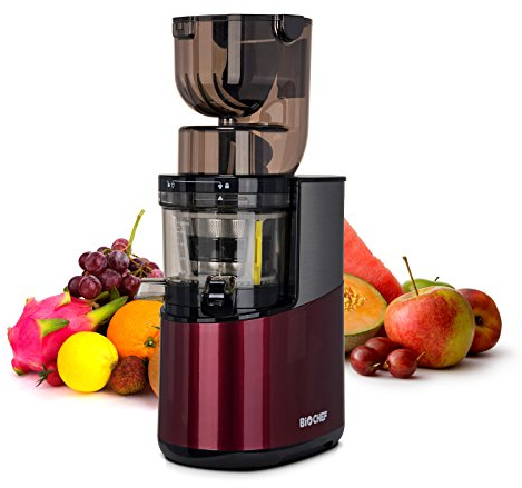 Extracteur de Jus BioChef Atlas Whole Slow Juicer PRO - Moteur Puissant 350W & 40 tr/min | Grande Ouverture 8cm x 8cm | Polyvalent : Jus, Sorbets, Beurres de Noix (Bordeaux)