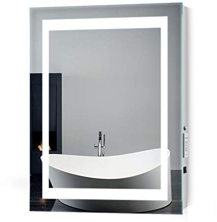 Quavikey®LED Bathroom Mirror With Shaver Socket Grey illuminated Electrically Heated Mirror Bathroom Mirrors Wall Mounted Anti Fog 500 X 700