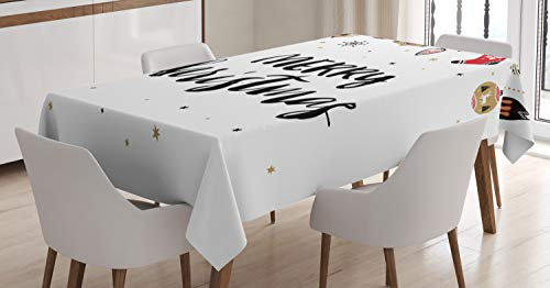 ABAKUHAUS Noel Tischdecke, Moderne Wörter, Inn und Outdoor Bereich geeignet Waschbar Druck Klare Farben Kein Verblassen, 140 x 200 cm, Weiß Schwarz Rot