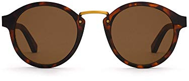 TAKE A SHOT Sonnenbrille Damen Holz Schmal Runde Gläser Braun, Gold Metall, UV400, Havana Rahmen - Holz-Sonnenbrille FERONIA 2.0