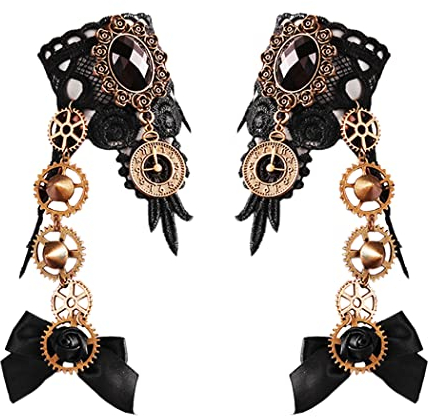 Daimay Gothic Handstulpe mit Brosche Victorian Steampunk Handgelenk Cuff Gear Armband für Hochzeit Braut Halloween Fasching Accessoires - 1 Paar - Schmetterlings Knoten